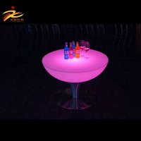 Rechargeable round led light table with metal stand/illuminated plastic led cocktail table/nightclub table