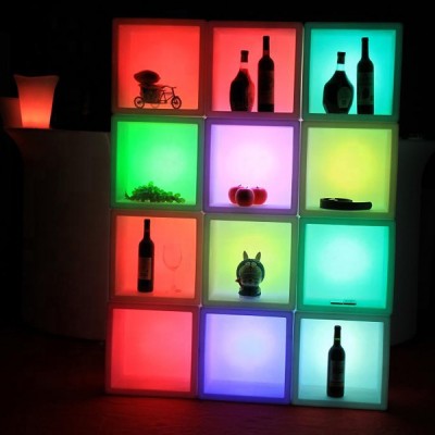 Rechargeable LED color changing plastic square led ice bucket holder in 40x40x40 for 3 bottles